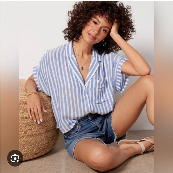 Evereve Libby Stripe Resort Shirt XS - Picture 1 of 8